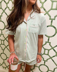 Green + Pink Stripe - Short Pajama Set