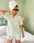 Green + Pink Stripe - Short Pajama Set