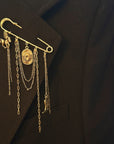 Western Charm Pin Brooch – Gold Safety Pin Style with Cowboy-Inspired Charms