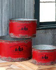 Antique Red Metal Tree Pots, Set of 3 - Online Only