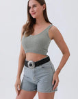 Bohemian Stone Buckle Wide Belt – Vintage Western Style