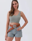 Bohemian Stone Buckle Wide Belt – Vintage Western Style