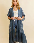 Embroidered Longline Kimono – Boho Lace Layering Duster