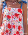Floral Denim Tie Strap High Waist Maxi Dress
