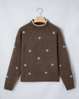 Chicory Floral Embroidered Mock Neck Sweater