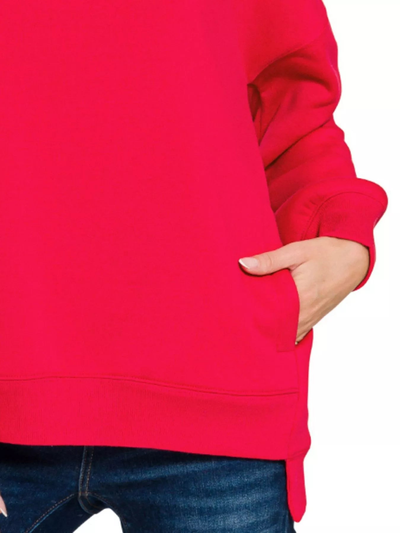 Zenana Full Size Fleece Hi-low Boyfriend Sweatshirts with Pockets Plus Size in Ruby