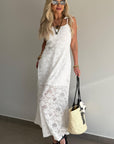 Floral Lace Tie Spaghetti Straps Maxi Dress