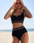 Sporty Solid Sleeveless Two-Piece Swimsuit Bikini