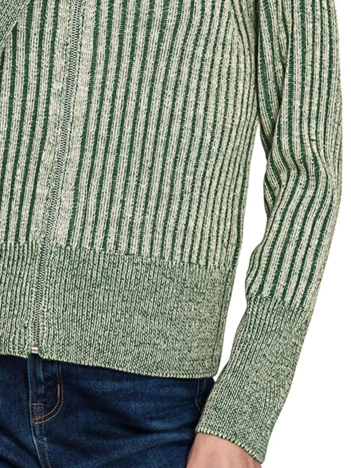 Zenana Ribbed Two Tone Zip Up Sweater Cardigan in Green