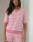 Stripe Puff Sleeve T-Shirt & Drawstring Shorts Set