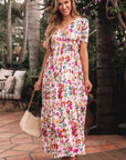 Floral V-Neck Short Sleeve Maxi Dress