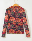 Floral Mesh Lettuce Trim Long Sleeve Top