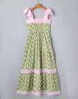 Floral Stripe Patchwork Knot Strap Maxi Dress