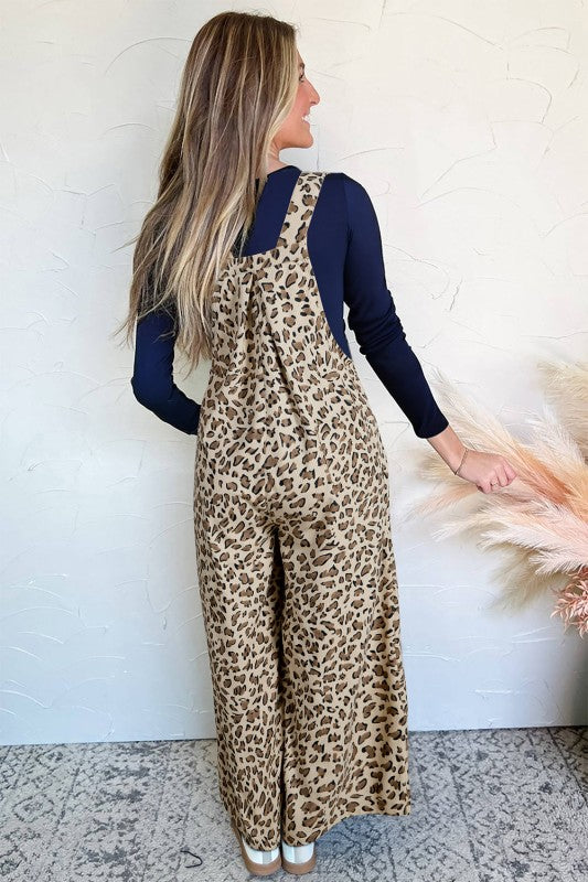 Leopard Bib Wide Leg Jumpsuit