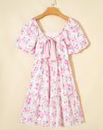Floral Square Neck Bow Tie Back Mini Dress