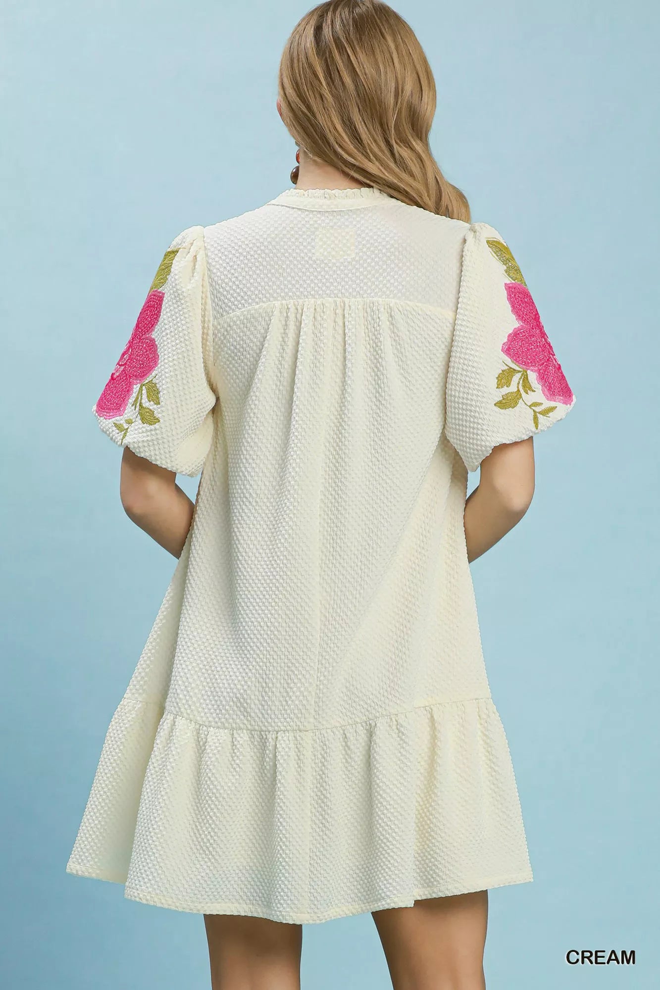 umgee floral embroidered dress Umgee Taupe Harmony Embroidered Floral Tiered Babydoll Dress L / Taupe