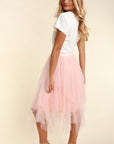Asymmetric Tiered Tulle Midi Skirt with Lining
