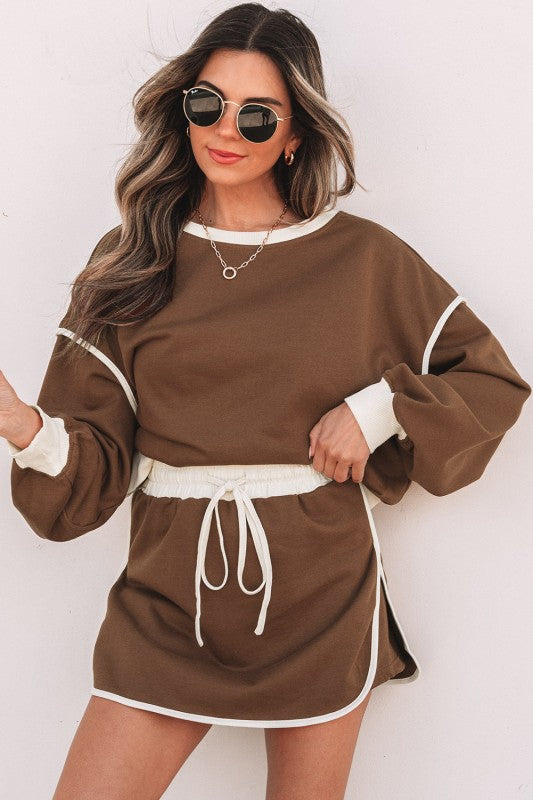 Colorblock Long Sleeve Top and Skort Set