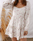 Floral Long Sleeve Ruffle Flared Mini Dress