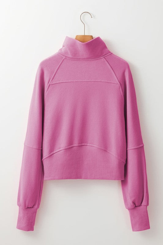 Solid Fleece-Lined Half-Zip Up Collar Sweatshirt