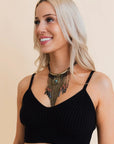 Antique Gold Tone Turquoise Fringe Necklace
