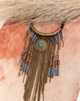 Antique Gold Tone Turquoise Fringe Necklace