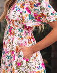 Floral V-Neck Short Sleeve Maxi Dress