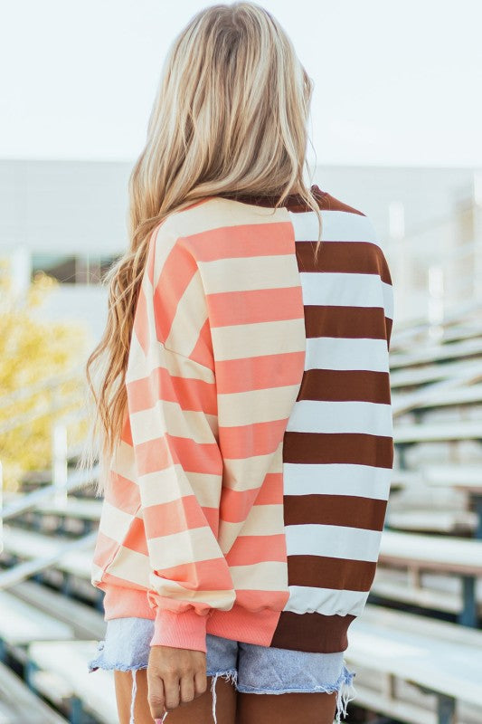 Stripe Colorblock Drop Shoulder Sweatshirt