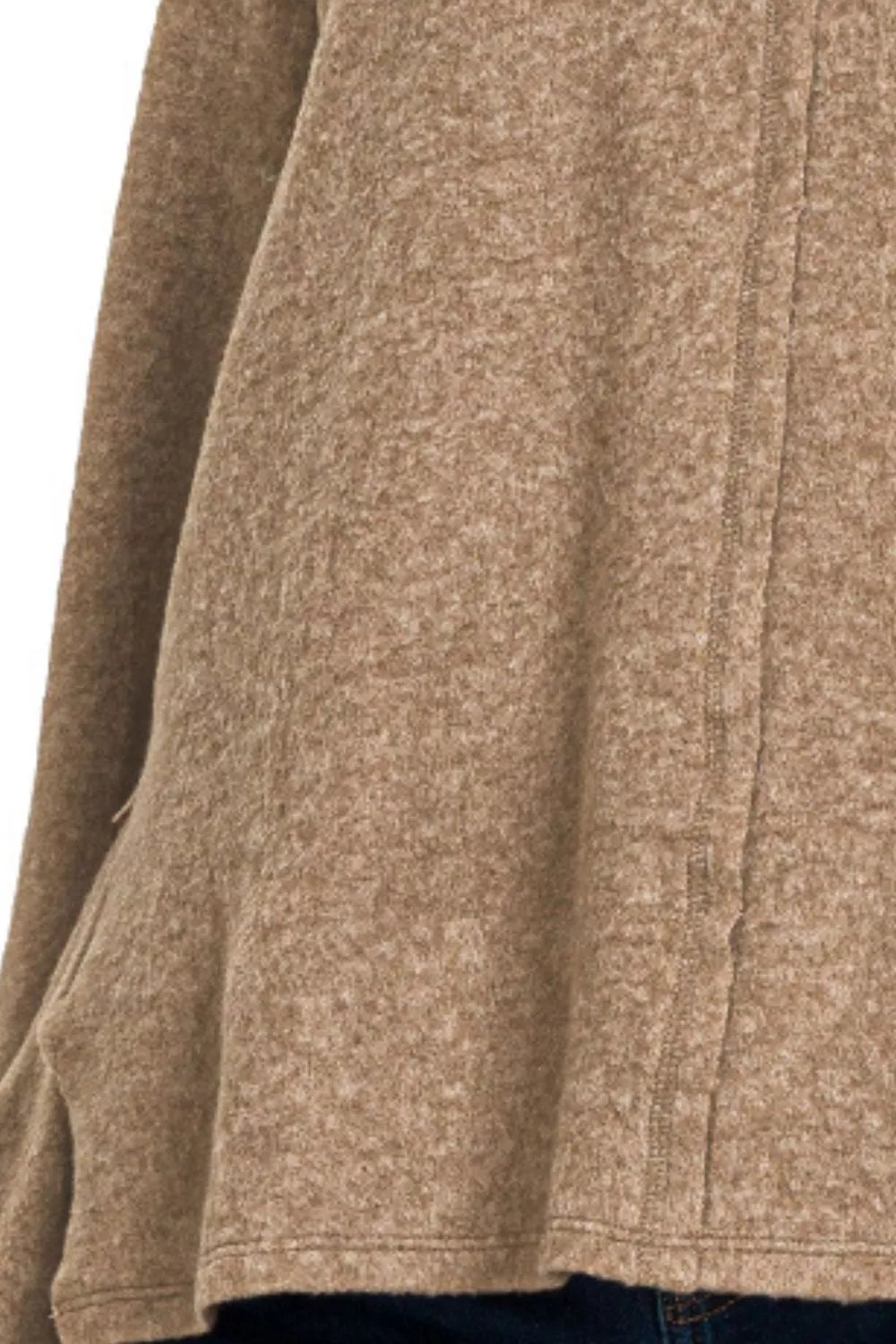 Zenana Brushed Hacci Exposed Seam Hi Low Sweater in Mocha