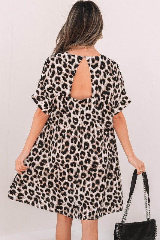 Brinley Cheetah Backless V Neck Loose Fit Mini Dre