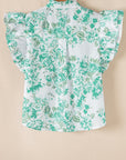Floral Ruffle Sleeve Frilled Button-Up Shirt
