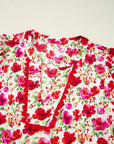Floral Ricrac Puff Sleeve Pocketed Tiered Mini Dress