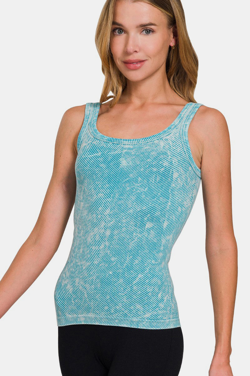 Zenana Ribbed Scoop Neck Tank in Ice Blue