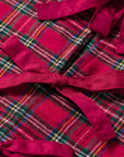 Plaid Collared Bow Tie Ruffle Long Sleeve Blouse