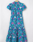 Floral Flutter Sleeve Tie Neck Belted Midi Dress