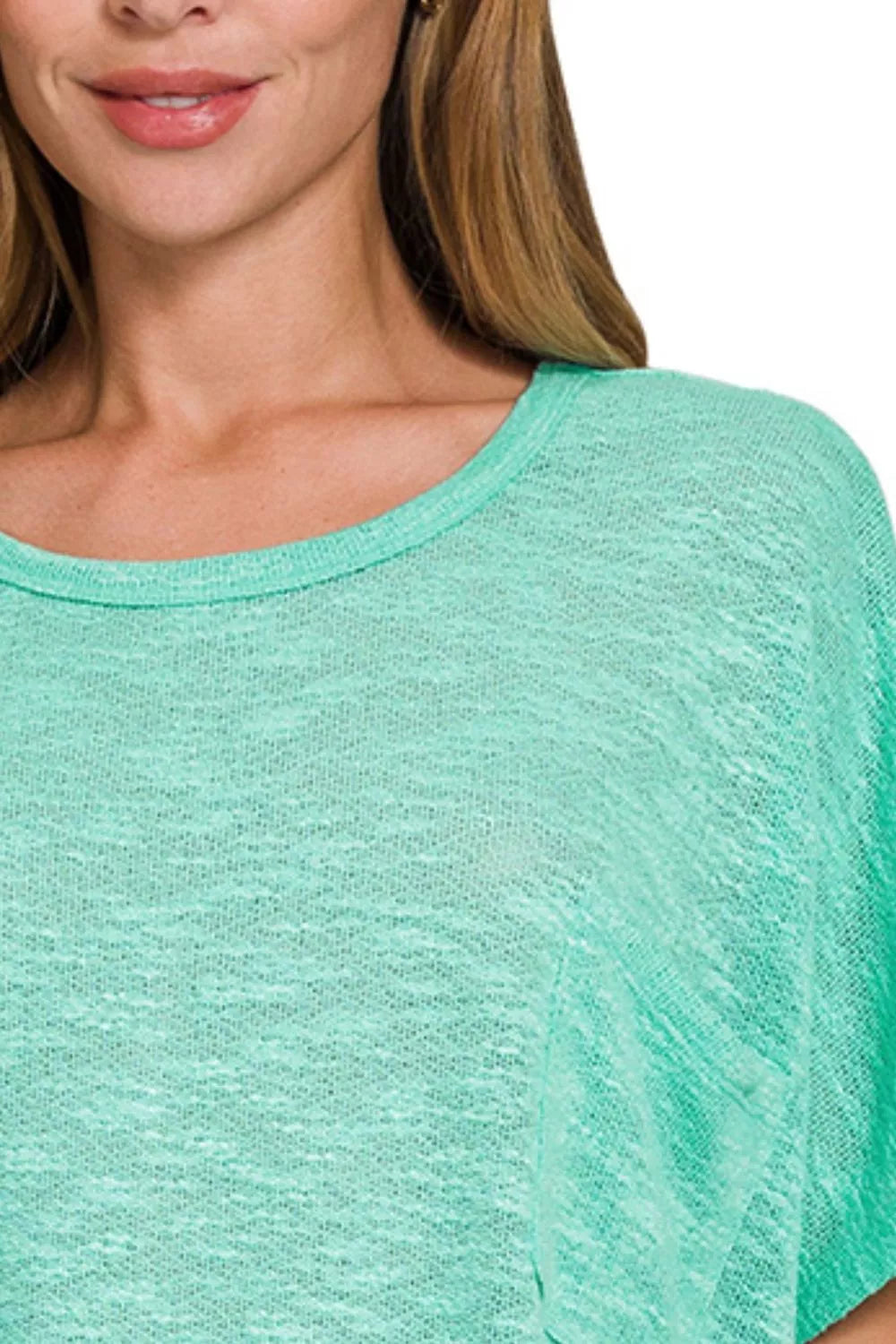 Zenana Oversized Slub Hacci Top with Pocket in Mint