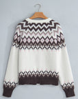 Geometric Fair Isle Brushed Knit Buttoned Cardigan