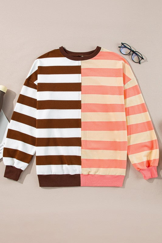 Stripe Colorblock Drop Shoulder Sweatshirt