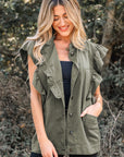 Denim Patchwork Ruffle Sleeve Jacket Vest