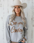 Western See You Cowboy Embroidered Stripe Cuff Sweater