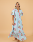 Floral Notched Neck Flutter Sleeve Maxi Dress