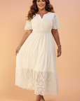Plus Size Embroidered Eyelet Patchwork V-Neck Maxi Dress
