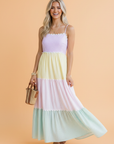 Stripe Colorblock Scallop Ricrac Trim Maxi Dress