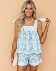 Floral Stripe Patchwork Top & Shorts Set