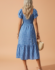 Floral Smocked Square Neck Ruffle Sleeve Dress