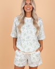Floral Short Sleeve & Elastic Waist Short Sets
