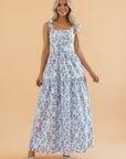 Floral Tie Strap Flared Maxi Dress