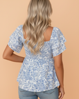 Floral Ruffle Sleeve Square Neck Babydoll Blouse