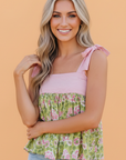 Floral Stripe Tie Strap Babydoll Tank Top
