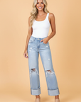 Distressed Denim Light Wash Straight Leg Jeans